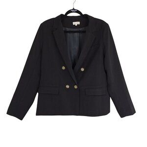 Aaron & Amber Blazer Womens Black Double-Breasted Size L Lined Office